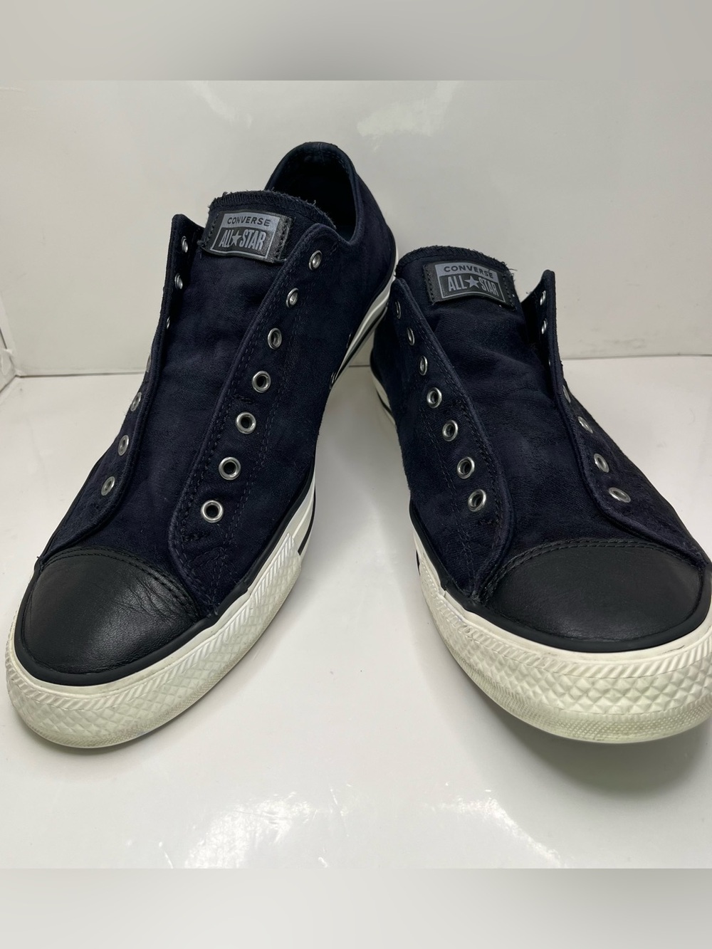Converse Chuck Taylor All Star Slip On Canvas Leather Toe Black Sneaker 10.5 Men
